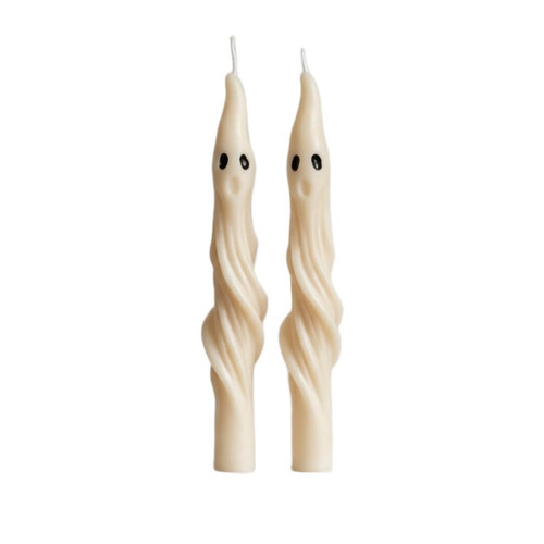 LilFlameCo Ghost Taper Twisted Halloween Candle, Set of 2, White