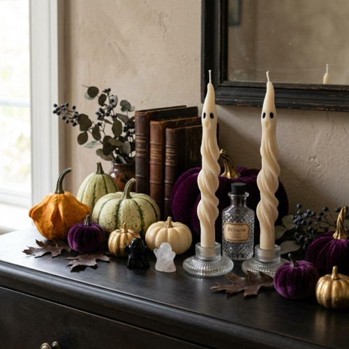 LilFlameCo Ghost Taper Twisted Halloween Candle, Set of 2, White