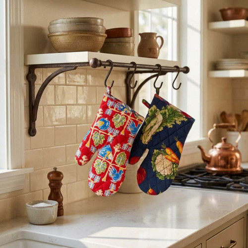 Modern Prairie Farm Fresh Oven Mitts, Set of 2, Navy & Red