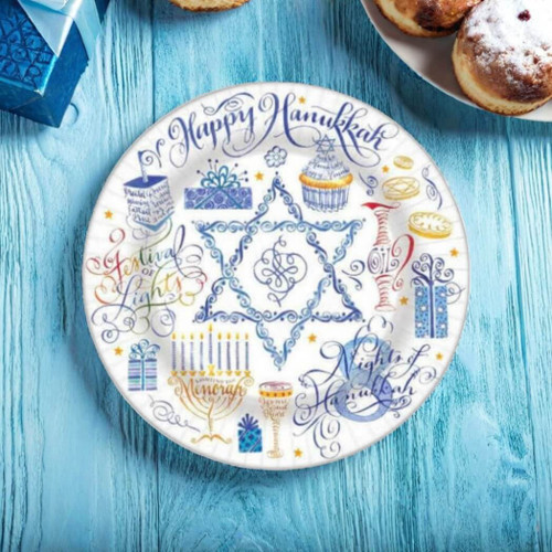Punch Studio Light The Menorah Hanukkah Paper Dessert Plates