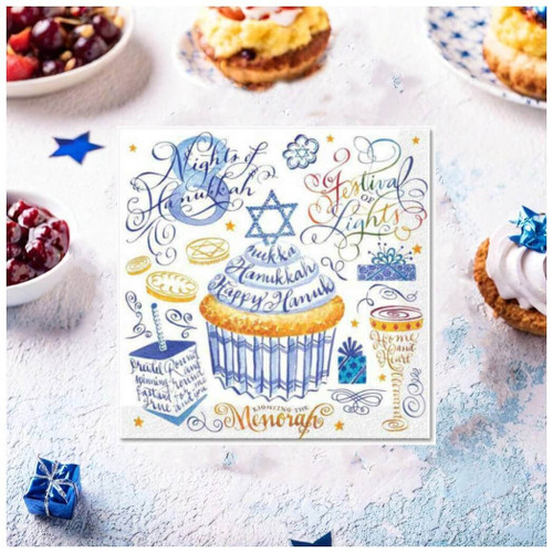 Punch Studio Light The Menorah Hanukkah Beverage Napkins