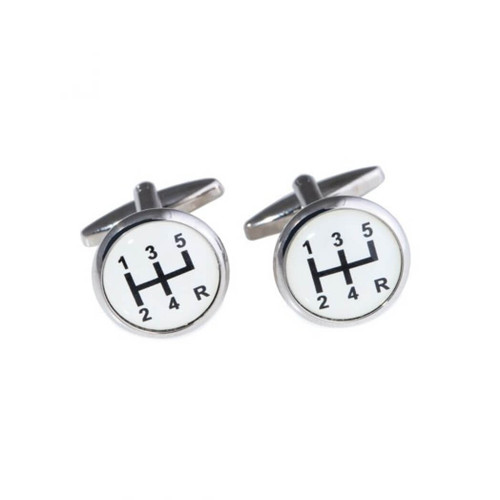 Bey Berk Rhodium Plated Cufflinks with Gear Shifter Design