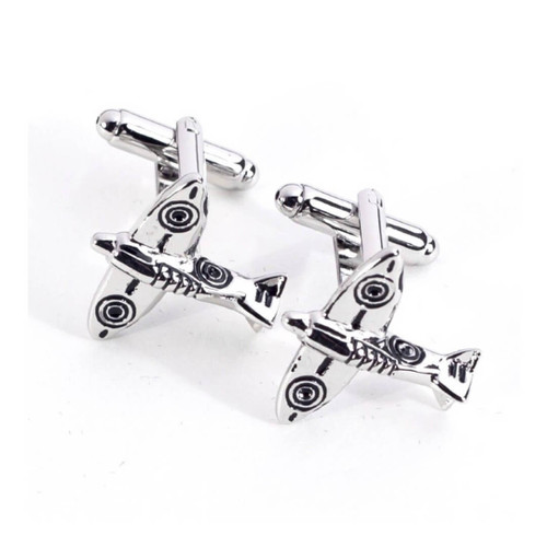 Bey Berk Rhodium Plated Cufflinks, Airplane Design