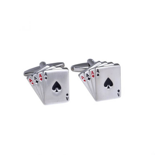 Bey Berk Rhodium Plated Cufflinks, Four Aces