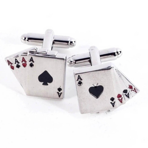 Bey Berk Rhodium Plated Cufflinks, Four Aces