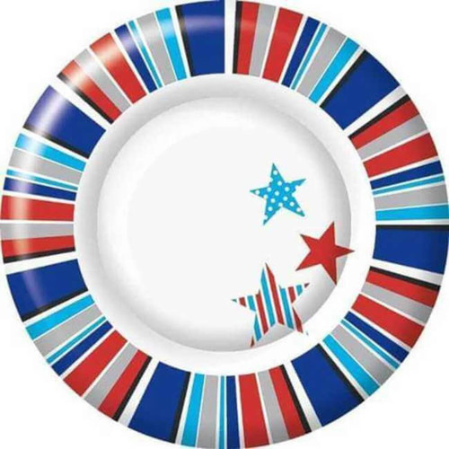 IHR Boston International 8-IN Paper Dessert Plates, Patriotic Picnic Star