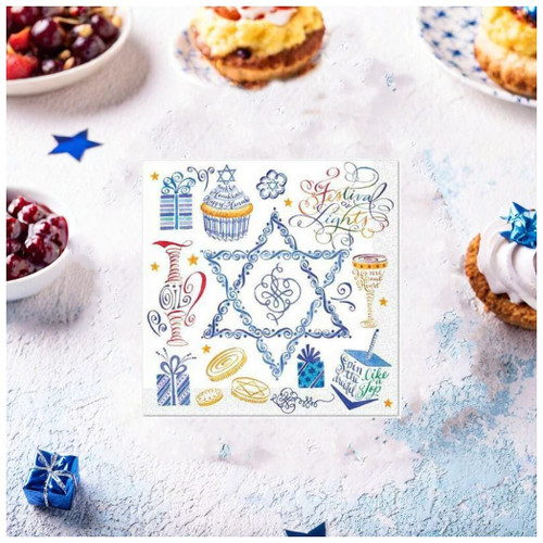 Punch Studio Light The Menorah Hanukkah Beverage Napkins