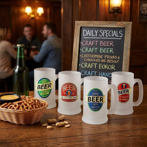 DEI Beer Sayings Steins, 5.5-Inch, Set of 4