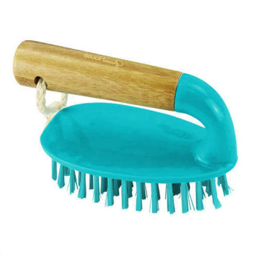 Bamboo Scrub Brush with handle, Green House by Boston Warehouse, Turquoise