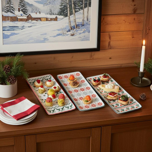 Boston Warehouse Holiday Pattern Tidbit Trays, Set of 3
