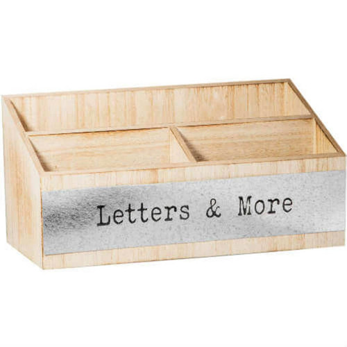 Home Essentials  Wood Divided Desk Organizer with Metal Plaque