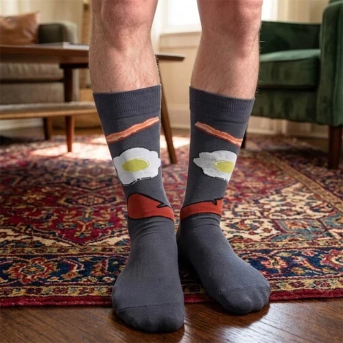 Snoozies Men's Splitz Novelty Dress Socks, Bacon & Eggs