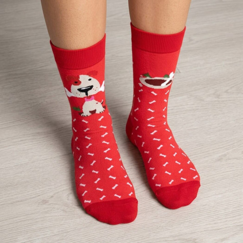 Snoozies Women's Simply Pairables Splitz Dress Socks, Dog n' Bone