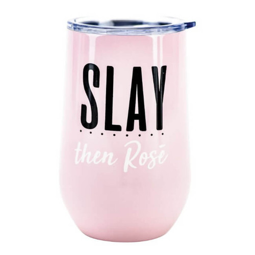 16 Oz Stainless Wine Tumbler, Slay Rose