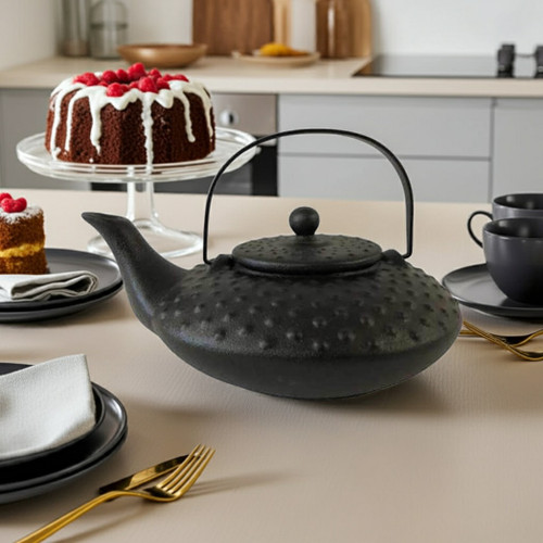 Boston Warehouse Stoneware Hobnail Teapot with Cast Iron Look