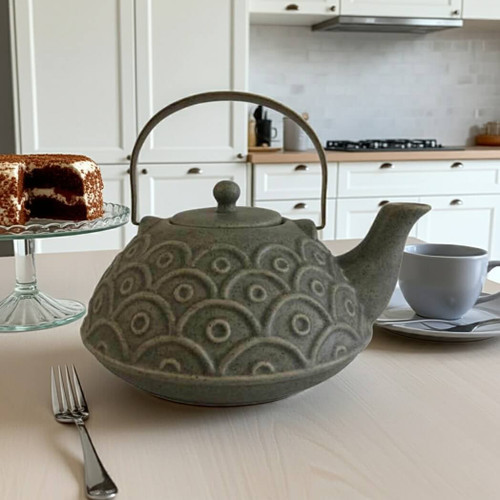 Boston Warehouse Stoneware Grey Deco Teapot with Cast Iron Look