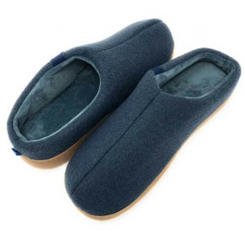 Men's Non-Slip Hard Sole Wool Blend Slip-On Slippers, Blue 