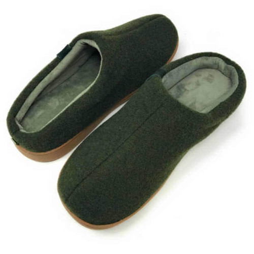 Non-Slip Hard Sole Wool Blend Washable  Slip-On Slippers, Green