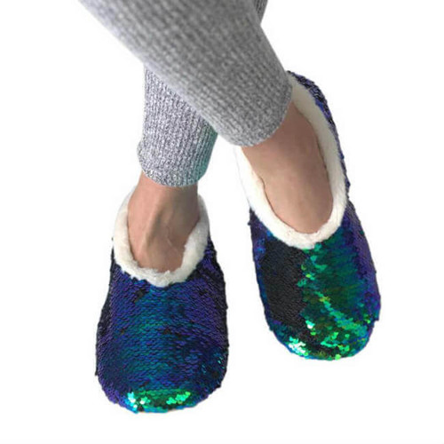 Oooh Yeah Flip Sequins Women's Slippers, Green- Small