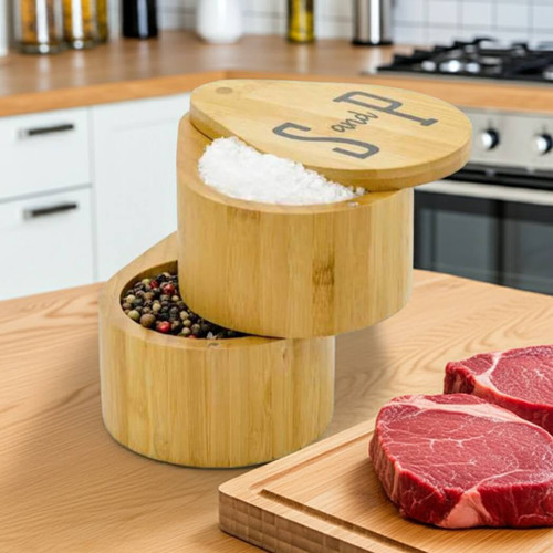 2-tier Salt and Pepper Box, Bamboo