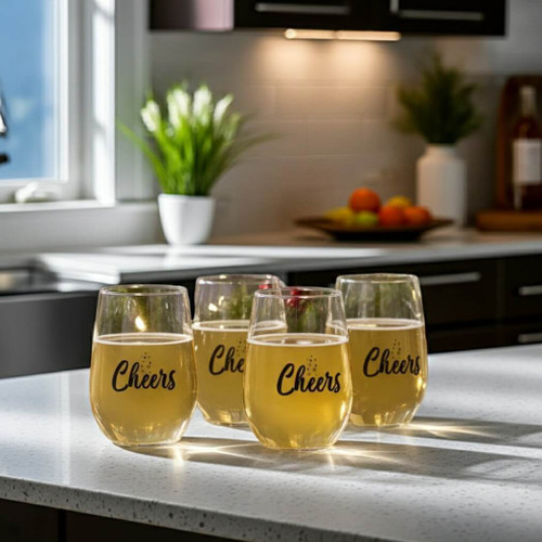 Wine-Oh Cheers Black Shatterproof Plastic Wine Glasses, Set of 4