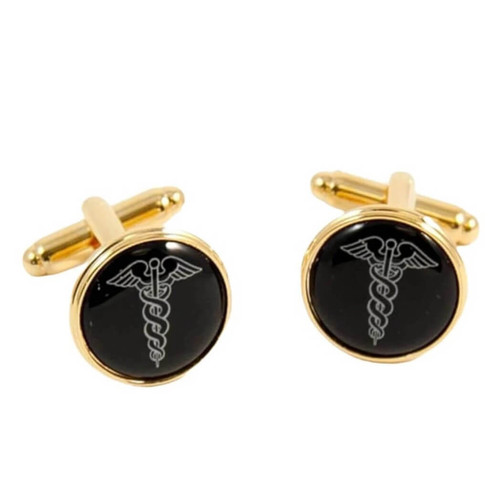 Bey Berk Gold Plated Cufflinks with Caduceus