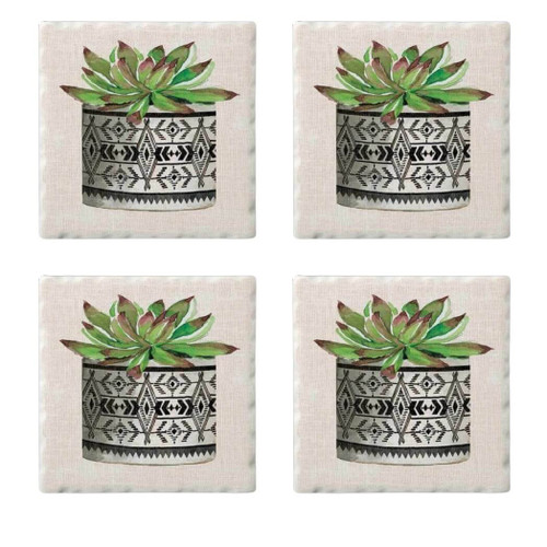 CounterArt Tumbled Tile Stone Coasters, Potted Succulent CounterArt Tumbled Tile Stone Coasters, Potted Succulent