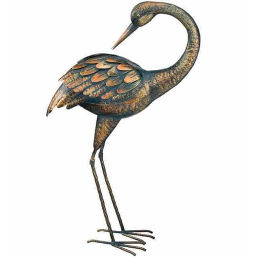 21.5" Patina Crane Statue, Preening