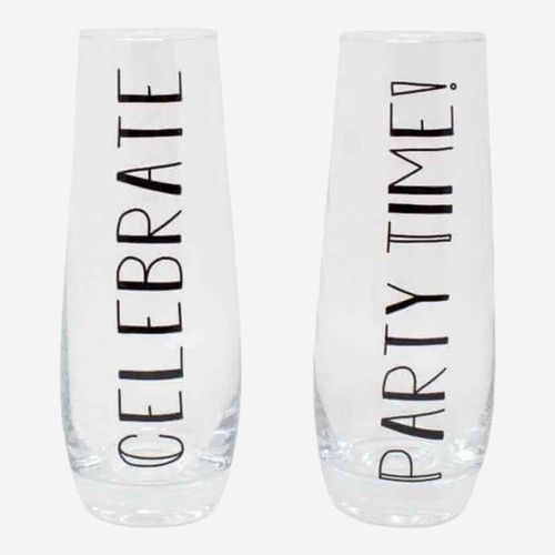 Boston Warehouse 8-Oz Stemless Flute Celebrate Party, Set of 2