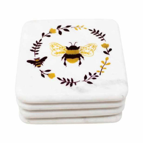 Concepts Marble Coasters, Bee Wreath Set of 4 