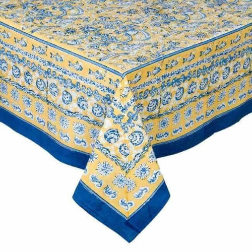 Couleur Nature La Mer Blue/Yellow French Tablecloth Rectangular, 71 x 106 Couleur Nature La Mer Blue/Yellow French Tablecloth Rectangular, 71 x 106