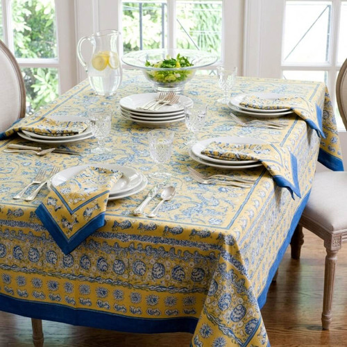 Couleur Nature La Mer Blue/Yellow French Tablecloth Rectangular, 71 x 106