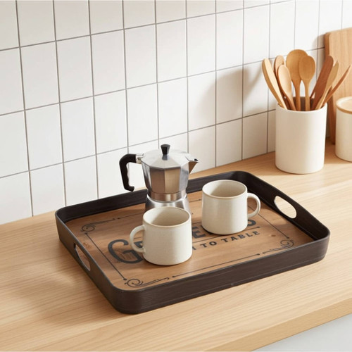 Boston Warehouse Wood & Metal Serving Tray, Groceries