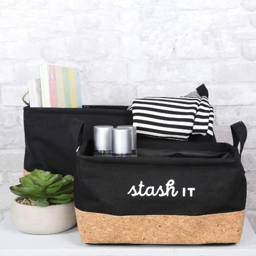 Be Our Guest Canvas & Cork Storage Baskets, Set of 3 Be Our Guest Canvas & Cork Storage Baskets, Set of 3