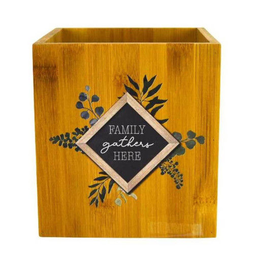 Boston Warehouse Bamboo Square Utensil Holder, Family Gather