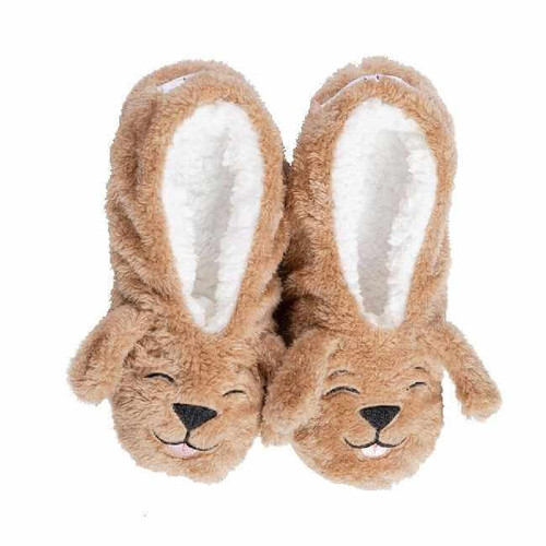 Faceplant Dreams Tired Dog Women's Plush Animal Footsies Slippers, Brown