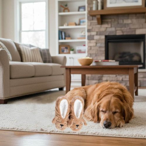 Faceplant Dreams Tired Dog Women's Plush Animal Footsies Slippers, Brown