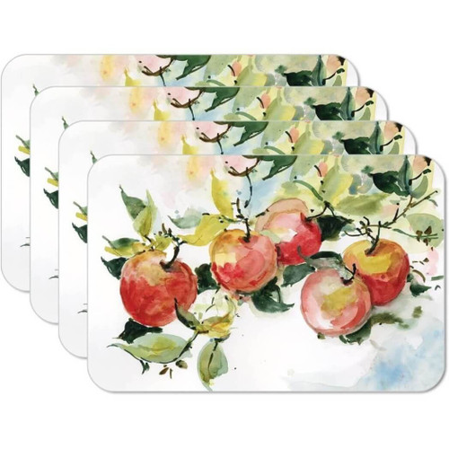 CounterArt Reversible Plastic Placemats, Set of 4, Watercolor Fruit
