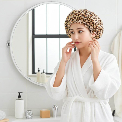Spa Sister Leopard Print Bouffant Shower Cap