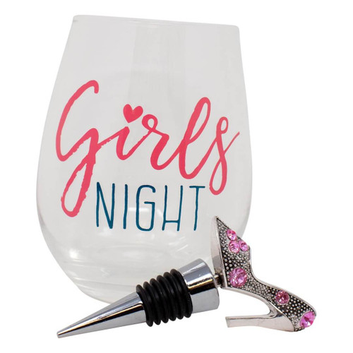 Boston Warehouse 20-Oz Wine Goblet and Stopper, Girls Night