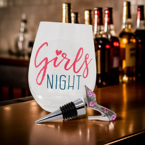 Boston Warehouse 20-Oz Wine Goblet and Stopper, Girls Night