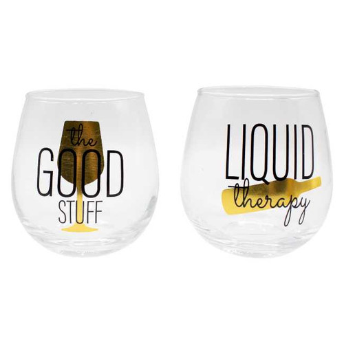 Boston Warehouse 16-Oz Stemless Wine Goblet Set Liquid Therapy 