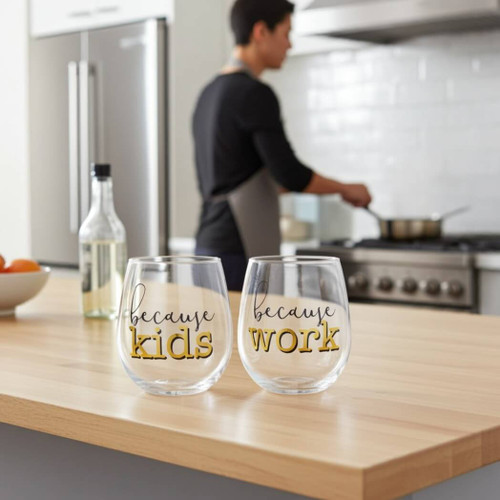 Boston Warehouse 16-Oz Stemless Wine Goblet Set, Work Kids