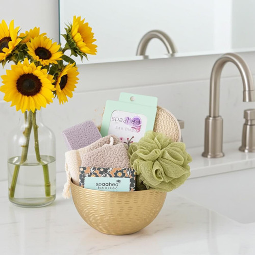 Spa Sister Cleanse and Renew Gold Bowl Bath Accessory Gift Set