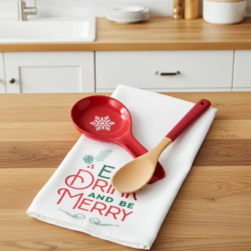 Boston Warehouse Spoon Rest, Tea Towel, Spoon Set, Snowflakes