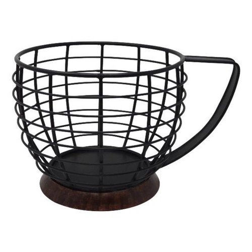 Martha Stewart 10" Kup Keeper, Black Wire Coffee Cup with Wood Base