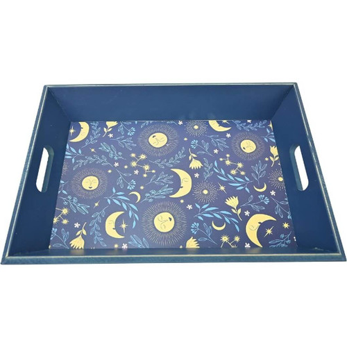 Boston Warehouse 18" Wood Tray with Handles, Sun and Moon
