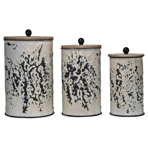 Foreside Home Shibori Flower Nested Decorative Canisters, Set of 3
