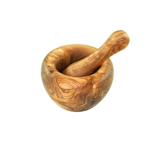 Olivenholz-erleben Olive Wood Mortar and Pestle with Round Top Edge