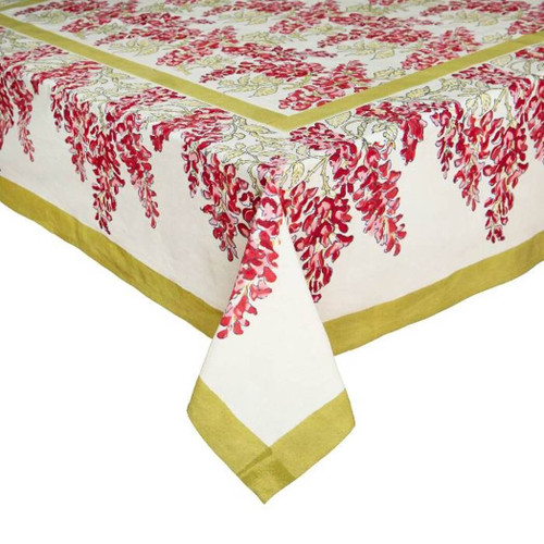 Couleur Nature Wisteria Pink/Green Tablecloth, 71" x 106"